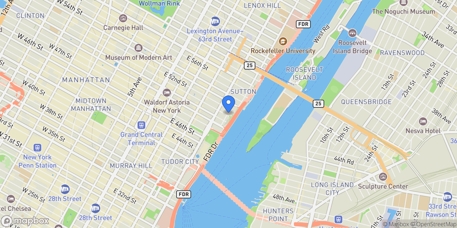 Map showing 439 East 51st Street 3D, New York, NY 10022, New York, New York, United States.