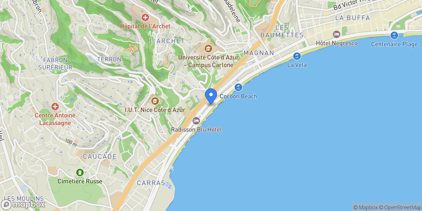 Map showing 205 Promenade des Anglais, Nice, Provence-Alpes-Côte d'Azur, France.