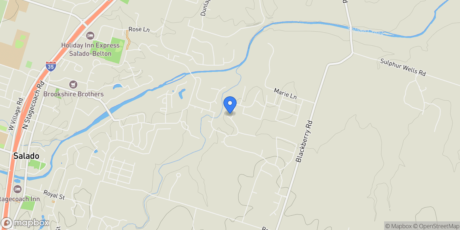 Map showing 1201 Ambrose Drive, Salado, TX 76571, Salado, Texas, United States.