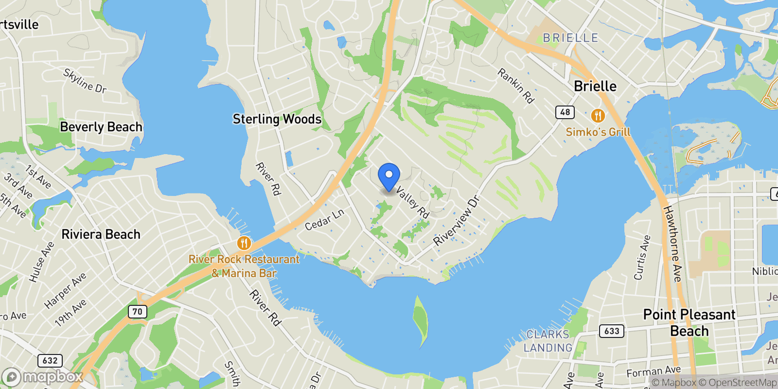 Map showing 21 N Tamarack Drive, Brielle, NJ 08730, Brielle, New Jersey, United States.