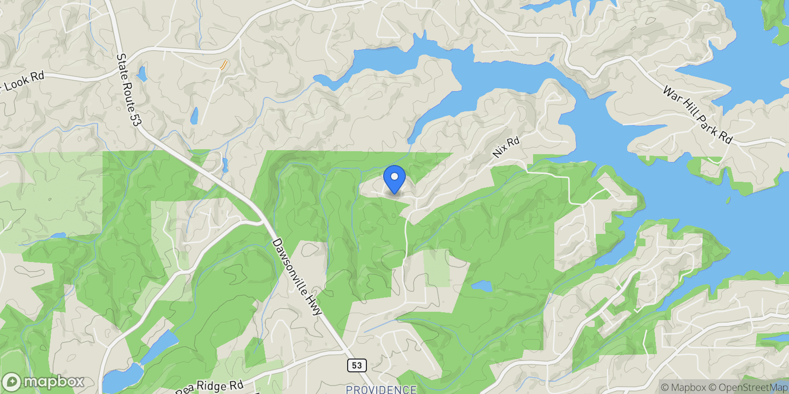 Map showing 6325 Crestline Drive, Dawsonville, GA 30534, Cumming, Georgia, United States.