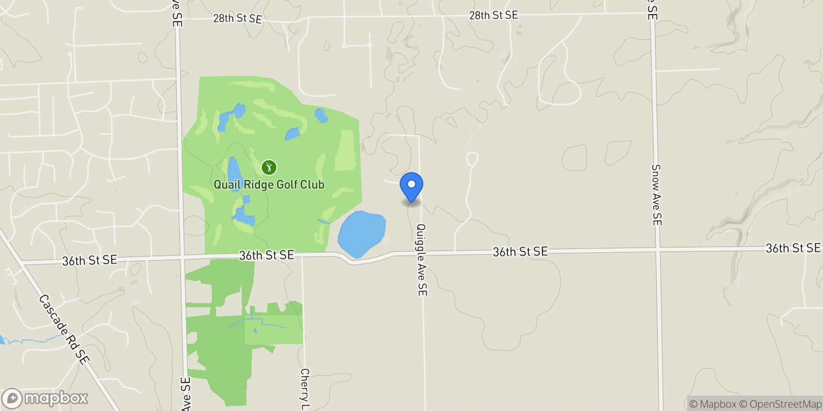 Map showing 3439 Quiggle Avenue SE, Ada, MI 49301, Forest Hills, Michigan, United States.