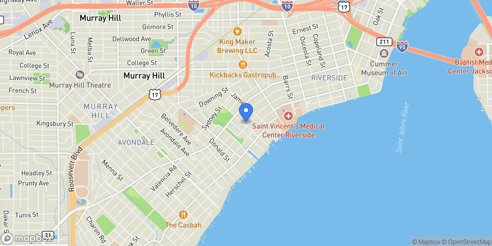 Map showing 2825 OAK Street, Jacksonville, Florida, United States.