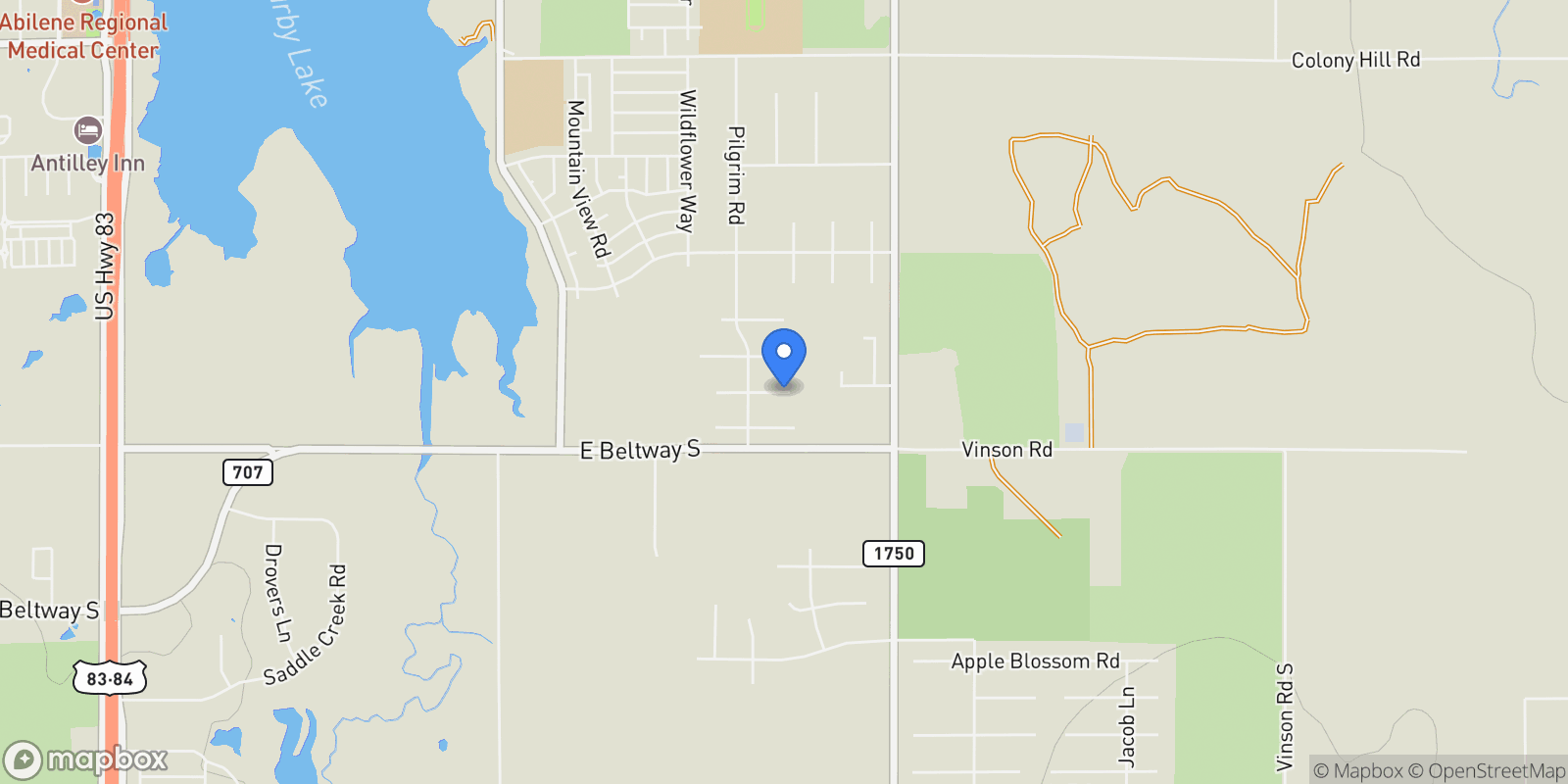Map showing 110 Alex Way, Abilene, TX 79602, Abilene, Texas, United States.