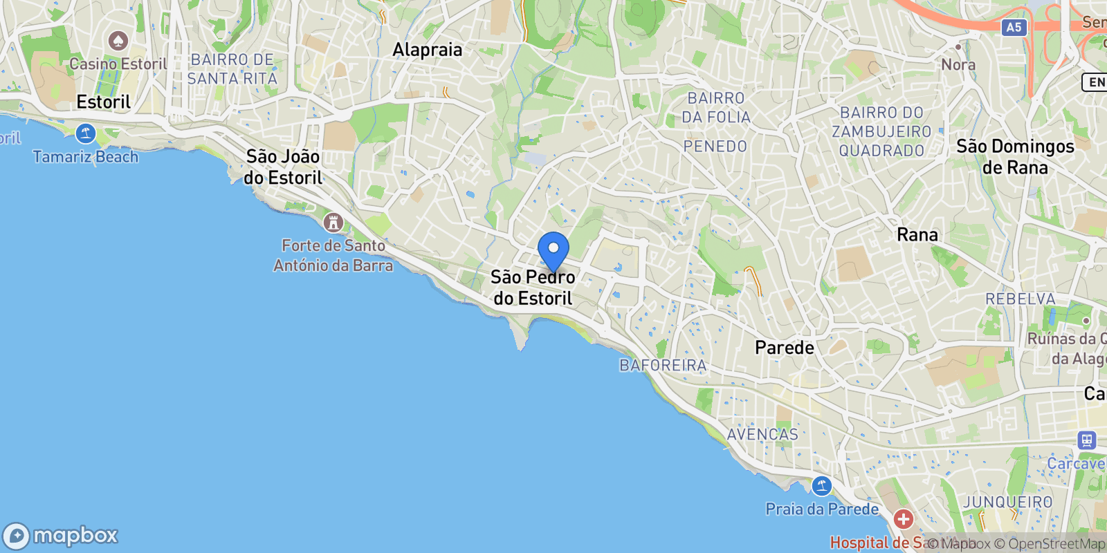 Map showing São Pedro do Estoril, 2765-529 Estoril, Portugal, Estoril, Cascais e Estoril, Lisbon.