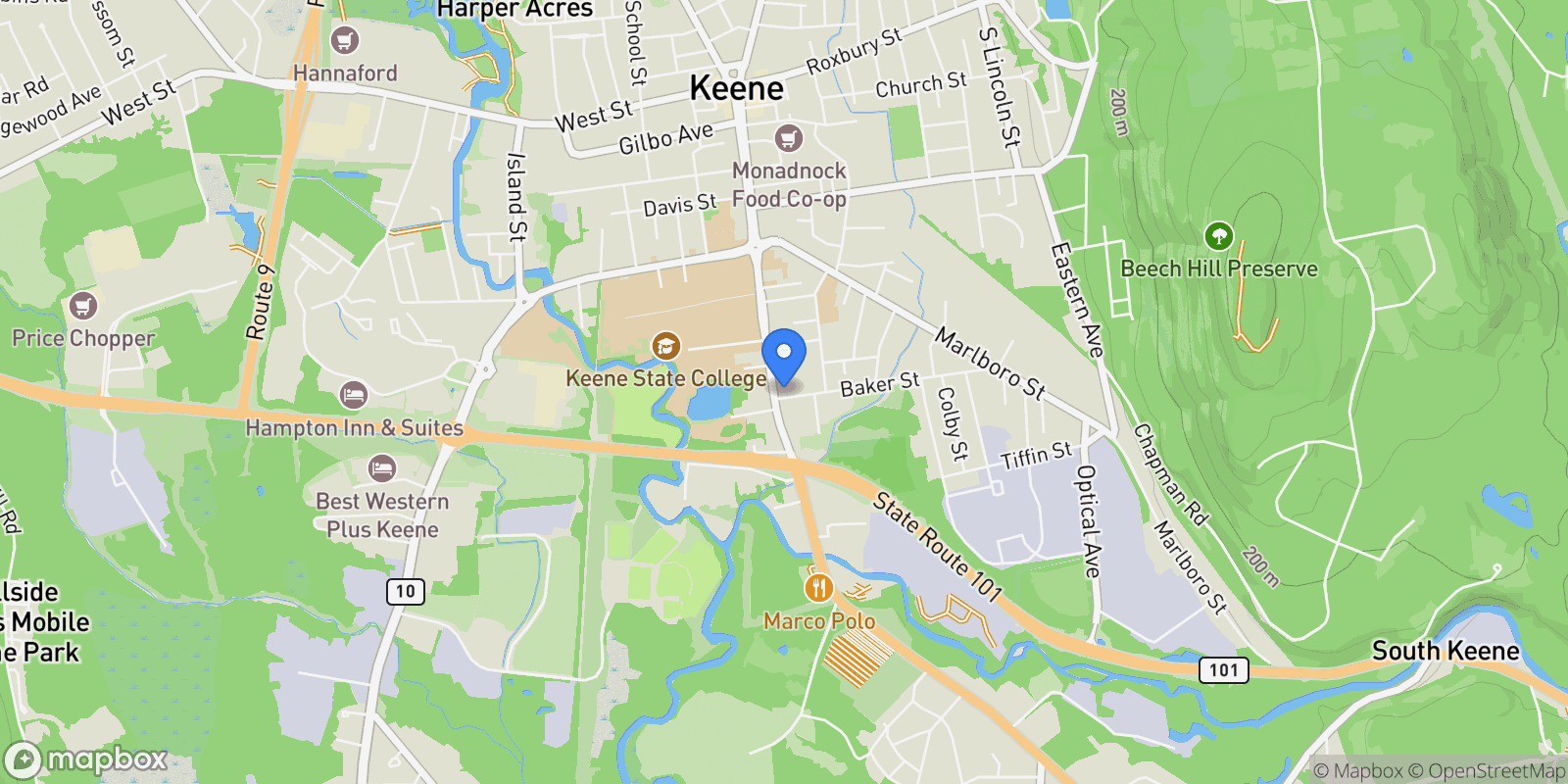 Map showing 390 Main Street, Keene, NH 03431, Keene, New Hampshire, United States.