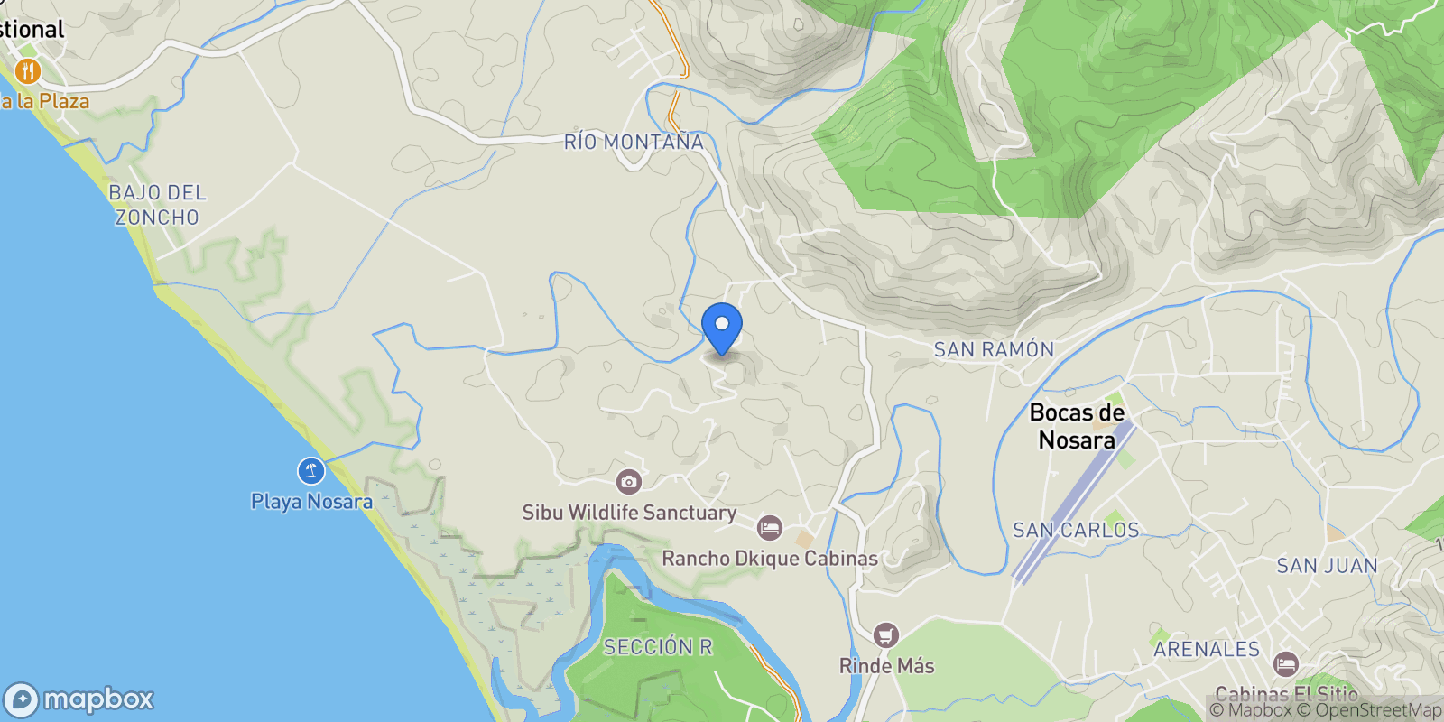 Map showing Nosara | Rio Montana, Nosara, G, Nicoya, Costa Rica.