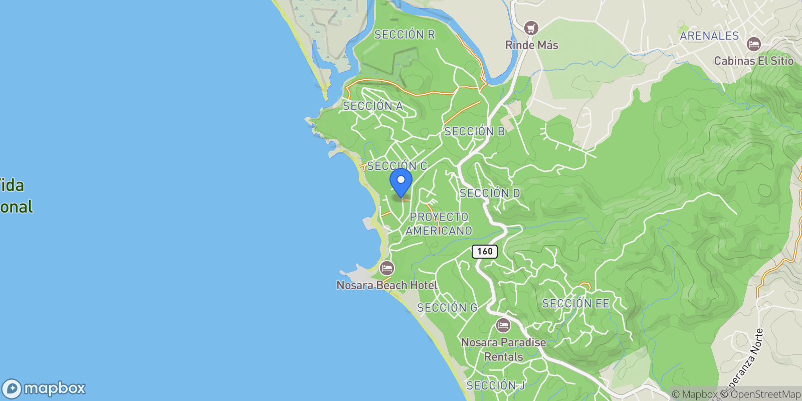 Map showing Nosara | Pelada, Nosara, G, Playa Pelada, Guanacaste Province, Costa Rica.