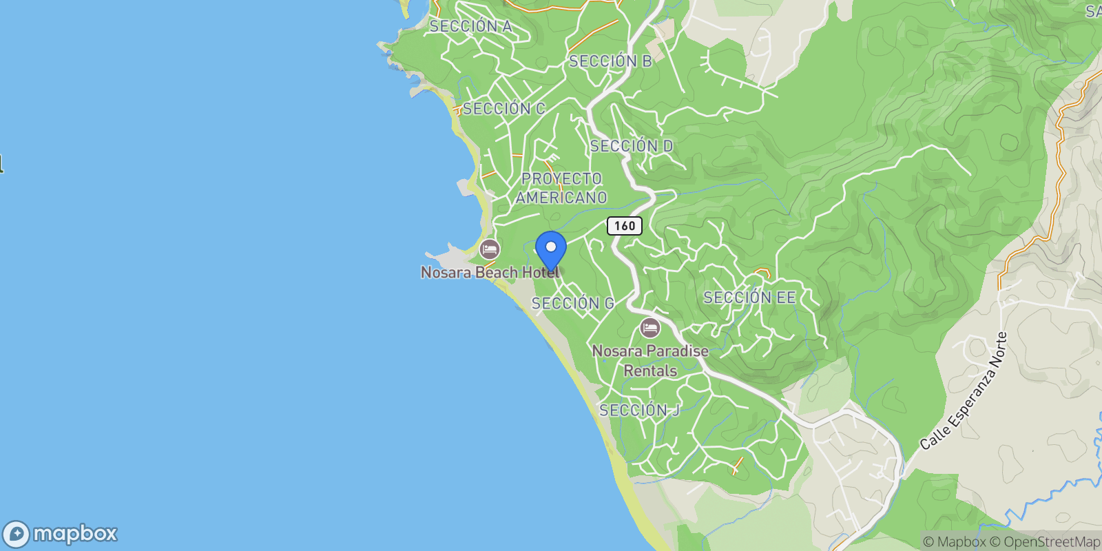 Map showing Nosara | Guiones, Nosara, G, Nosara, Guanacaste Province, Costa Rica.