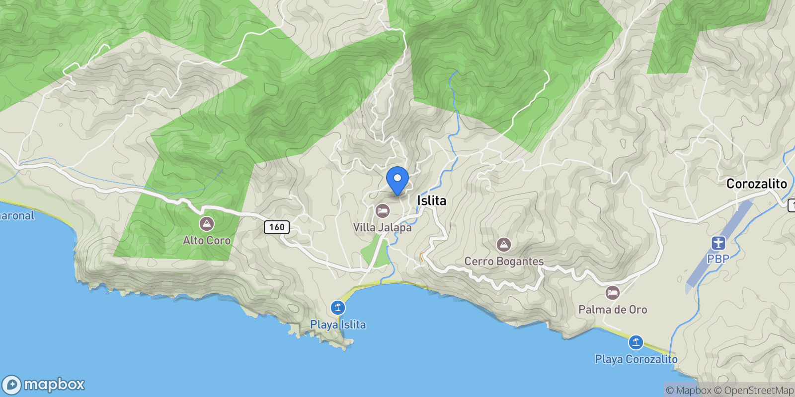 Map showing Punta Islita, Punta Islita, G, Punta Islita, Guanacaste Province, Costa Rica.