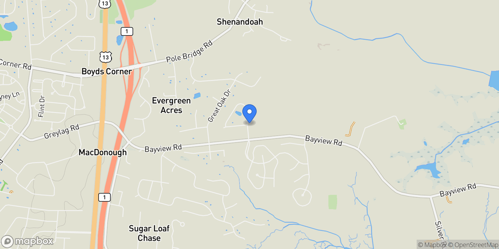 Map showing 810 Ashby Drive, Middletown, Delaware, United States.