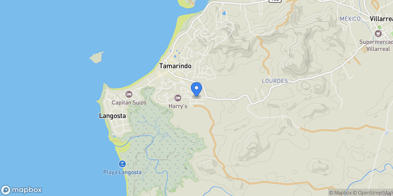 Map showing Cozy Home Minutes From the Beach, Tamarindo, Guanacaste Province, Costa Rica.