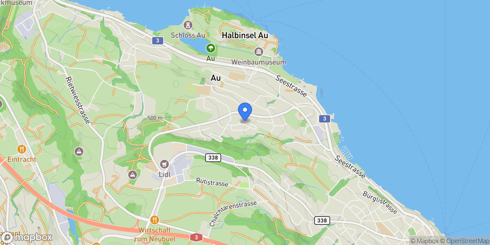 Map showing Rautistrasse 6, 8804 Au ZH, Switzerland, Wädenswil, Zürich, Switzerland.