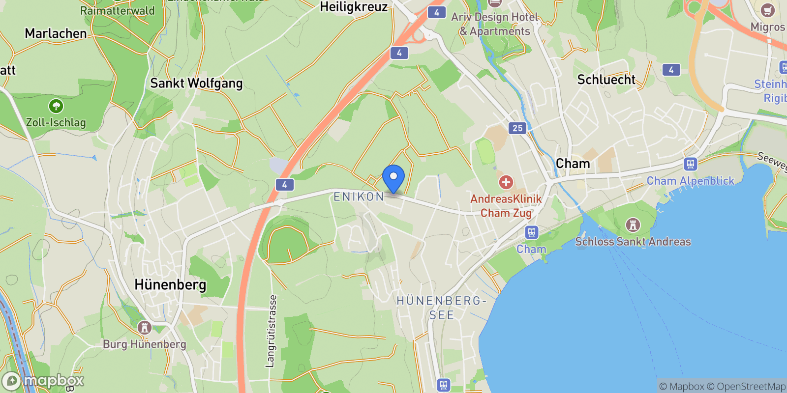 Map showing Hünenbergstrasse 71, 6333 Hünenberg See, Switzerland, Hünenberg, Canton of Zug, Switzerland.