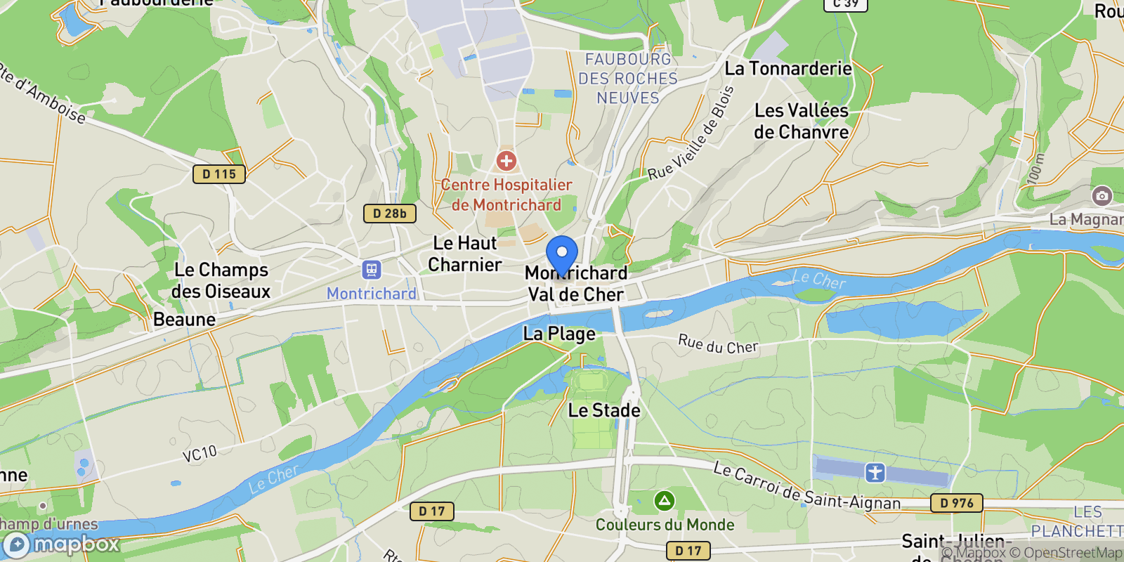 Map showing Montrichard-Val-de-Cher, Centre-Val de Loire, France.
