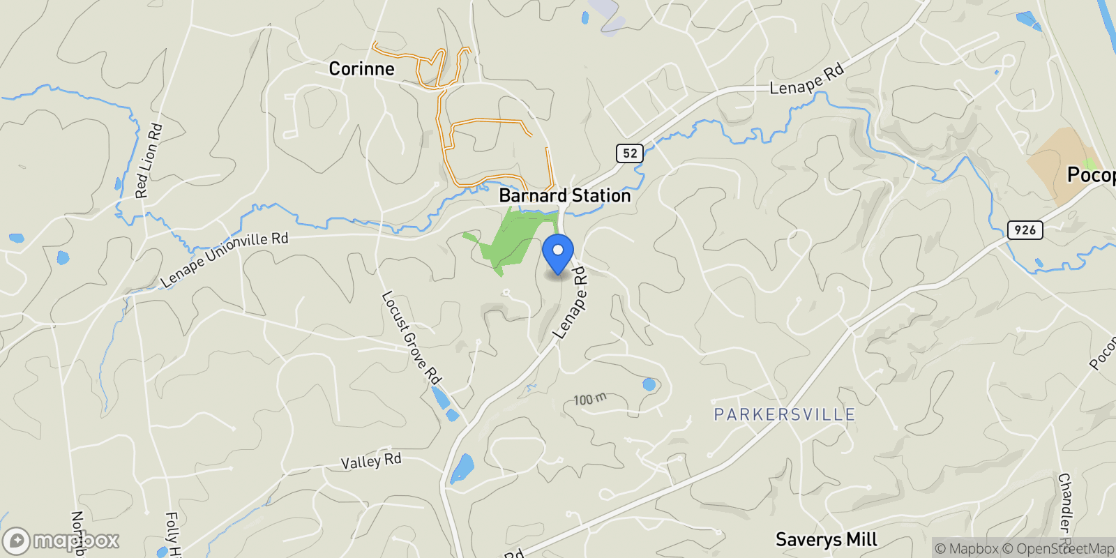 Map showing 1740 Lenape Road, West Chester, PA 19382, West Chester, Pennsylvania, United States.
