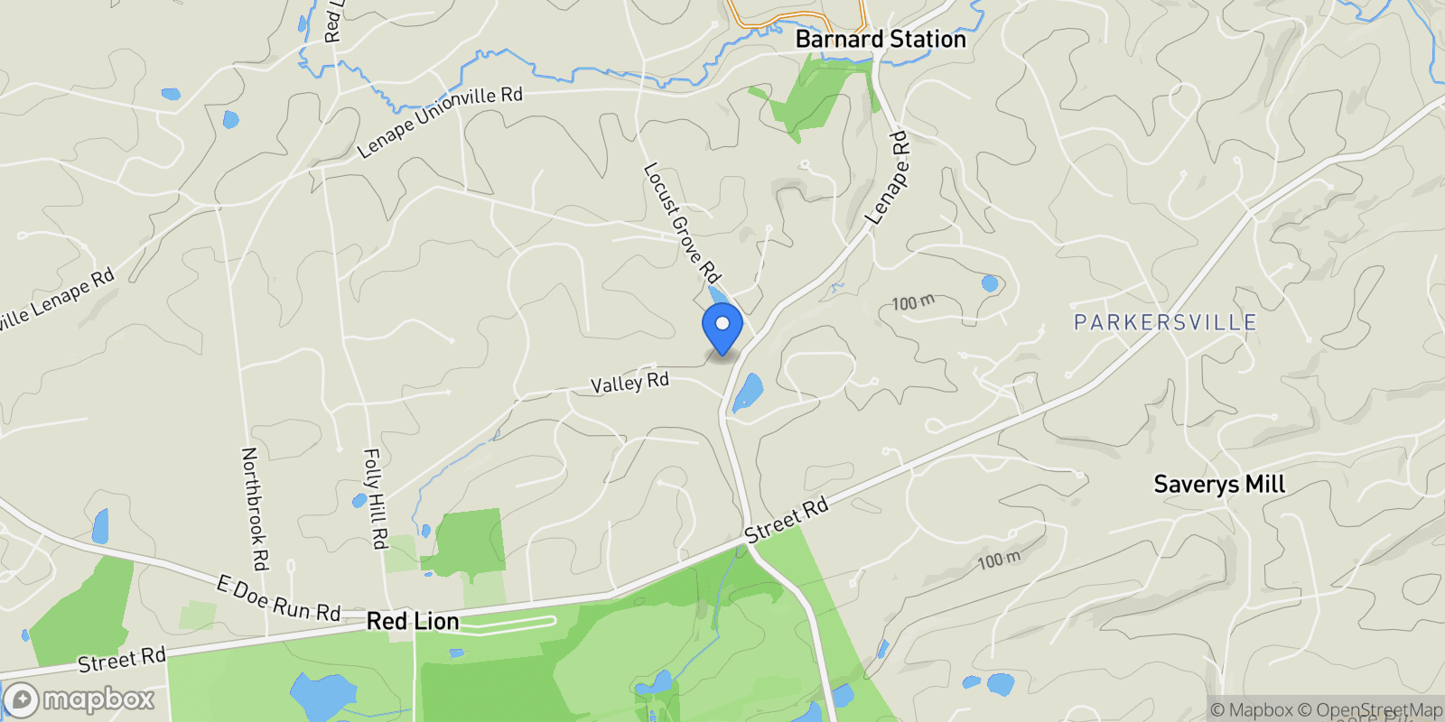 Map showing 1936 Lenape Road, West Chester, PA 19382, West Chester, Pennsylvania, United States.