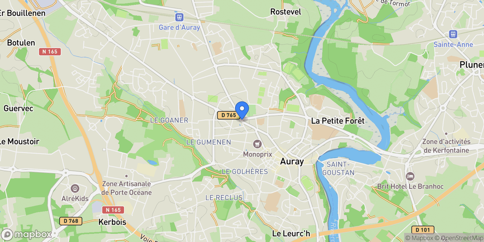 Map showing Auray, Brittany, France.