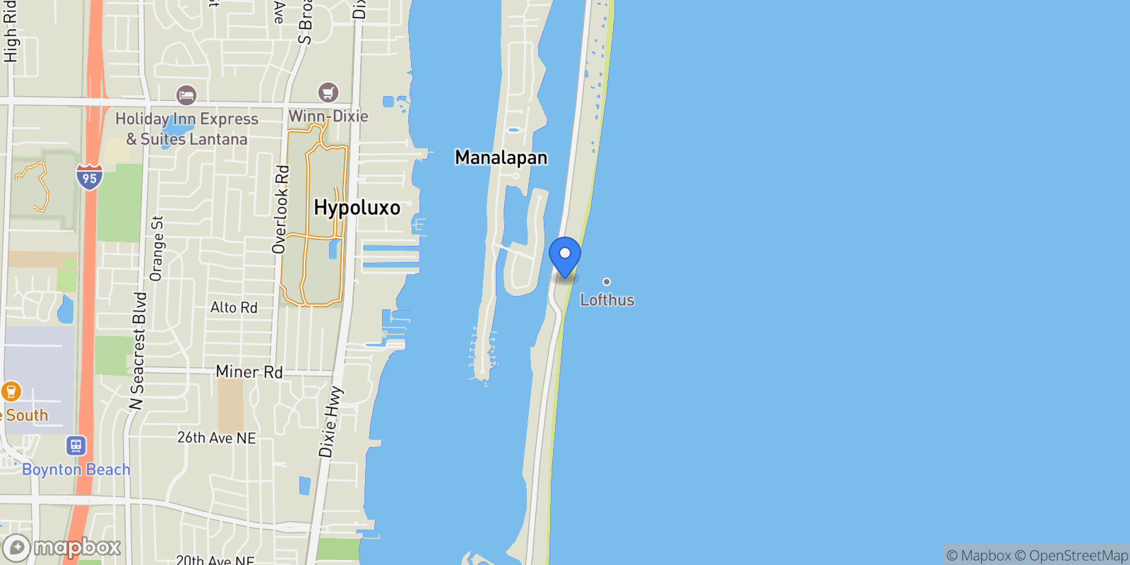 Map showing 1460 S Ocean Boulevard, Lantana, Florida, United States.