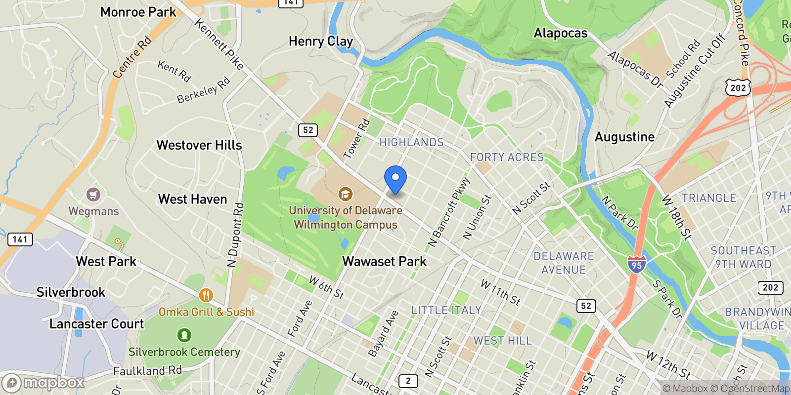 Map showing 2401 Pennsylvania Avenue , 1214 AND 1215, Wilmington, DE 19806, Wilmington, Delaware, United States.