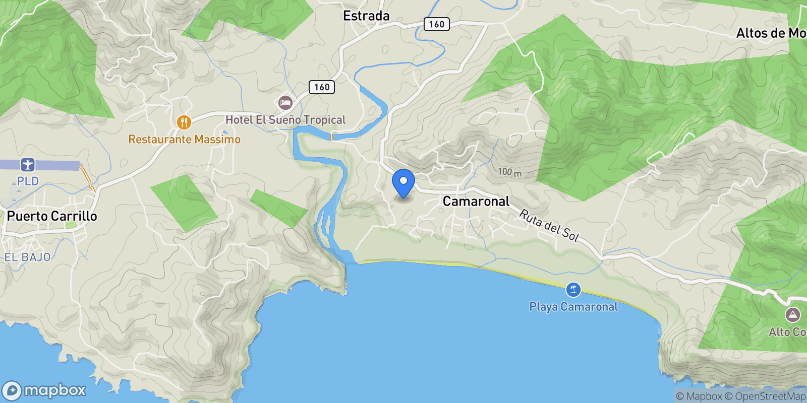 Map showing Vila Escondida, Puerto Carrillo, Guanacaste Province, Costa Rica.
