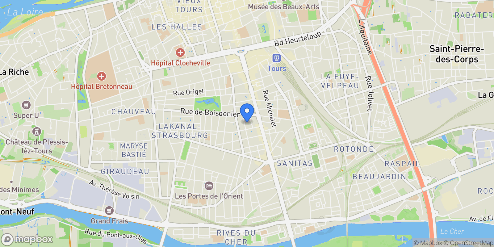 Map showing Tours, Centre-Val de Loire, France.