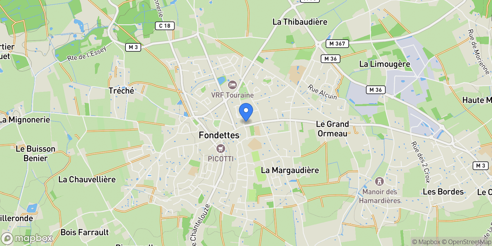 Map showing Fondettes, Centre-Val de Loire, France.