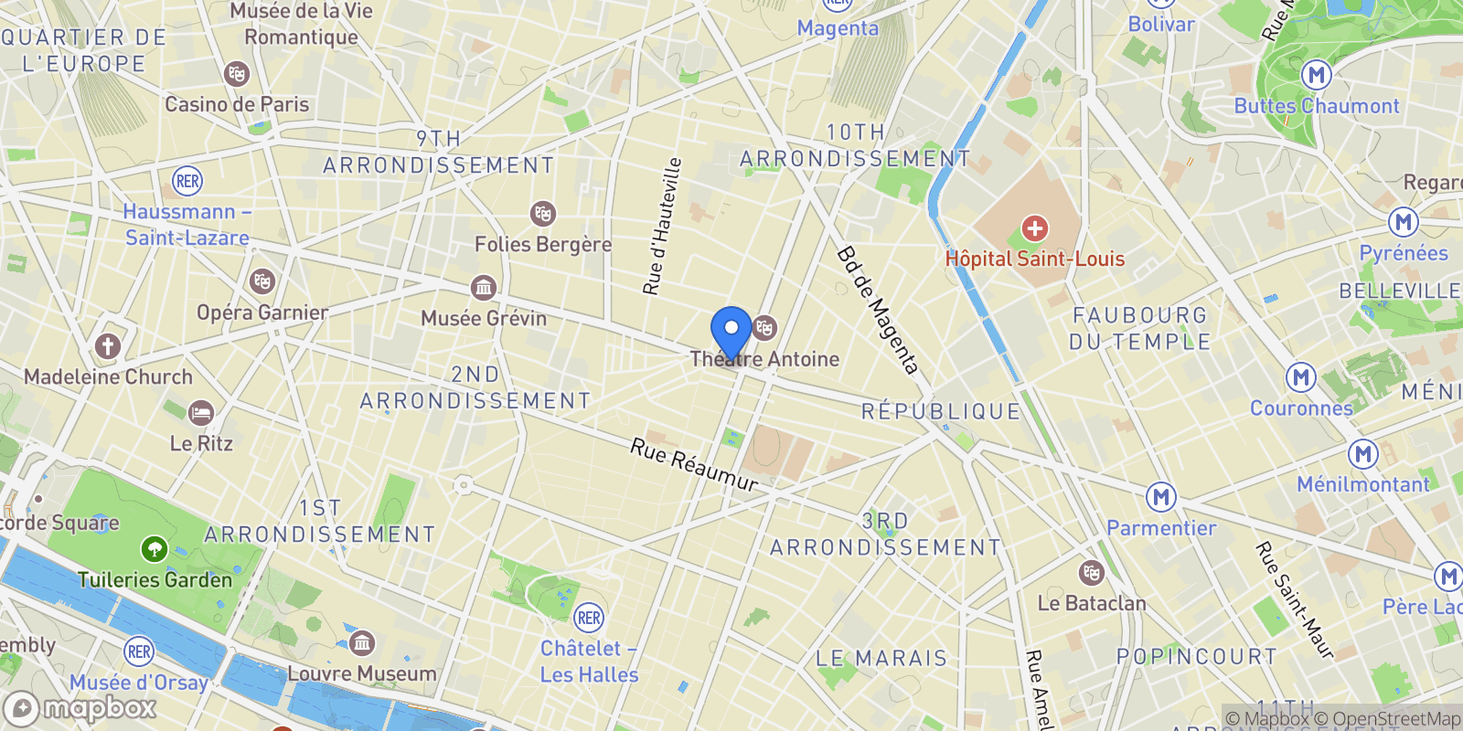 Map showing Boulevard Saint-Denis, Paris, Île-de-France, France.