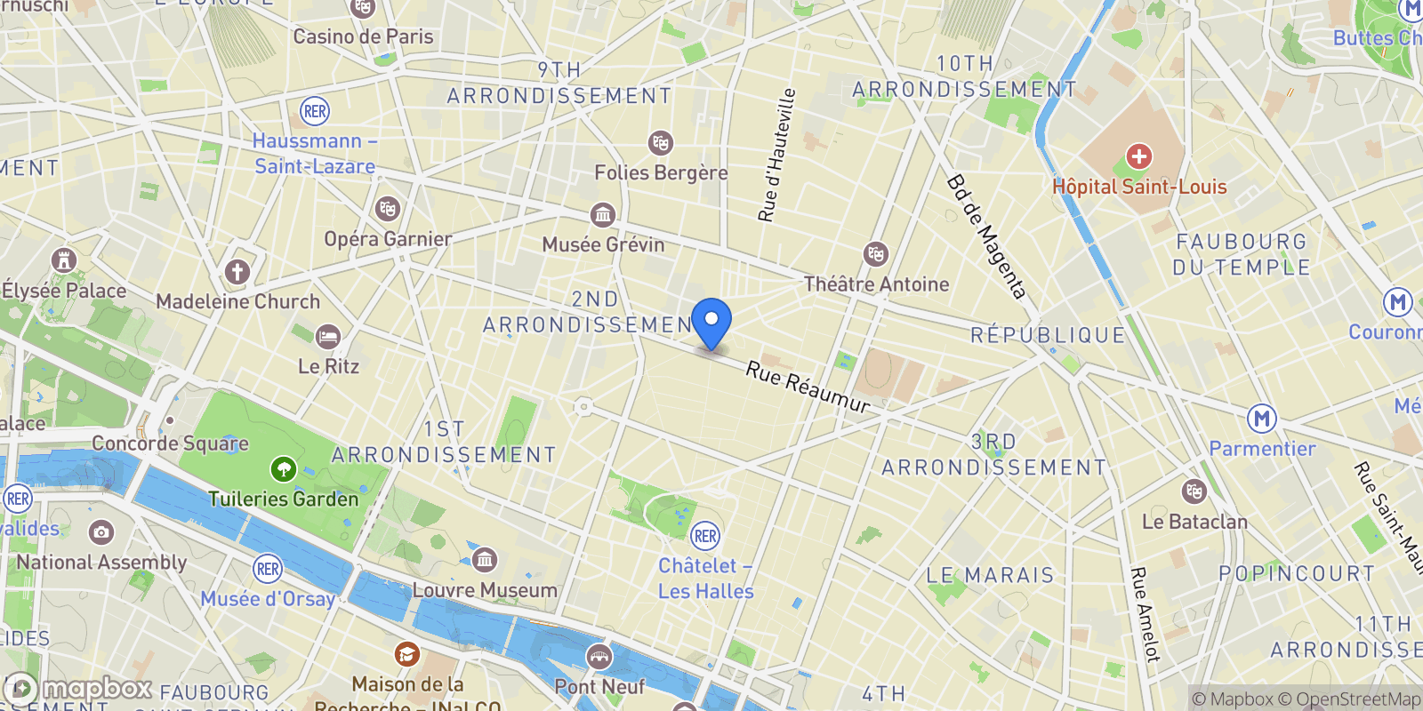 Map showing Rue des Petits Carreaux, Paris, Île-de-France, France.