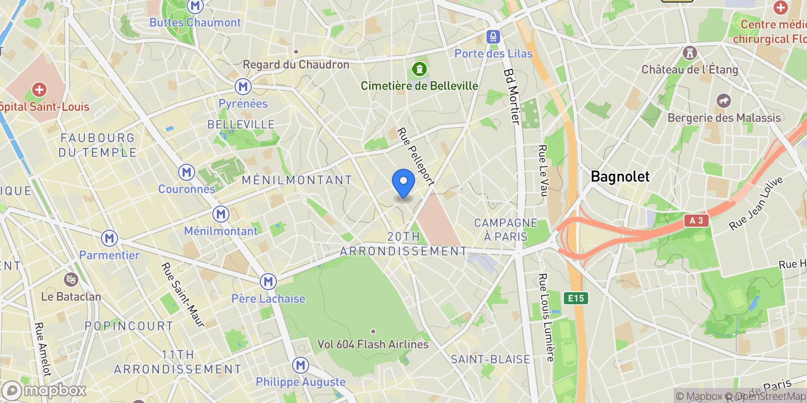 Map showing Rue de la Chine, Paris, Île-de-France, France.