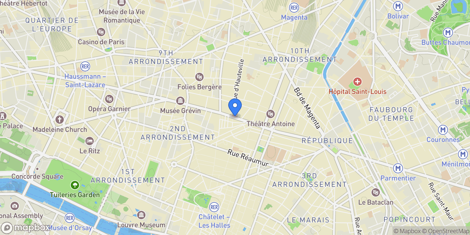 Map showing Boulevard de Bonne Nouvelle, Paris, Île-de-France, France.