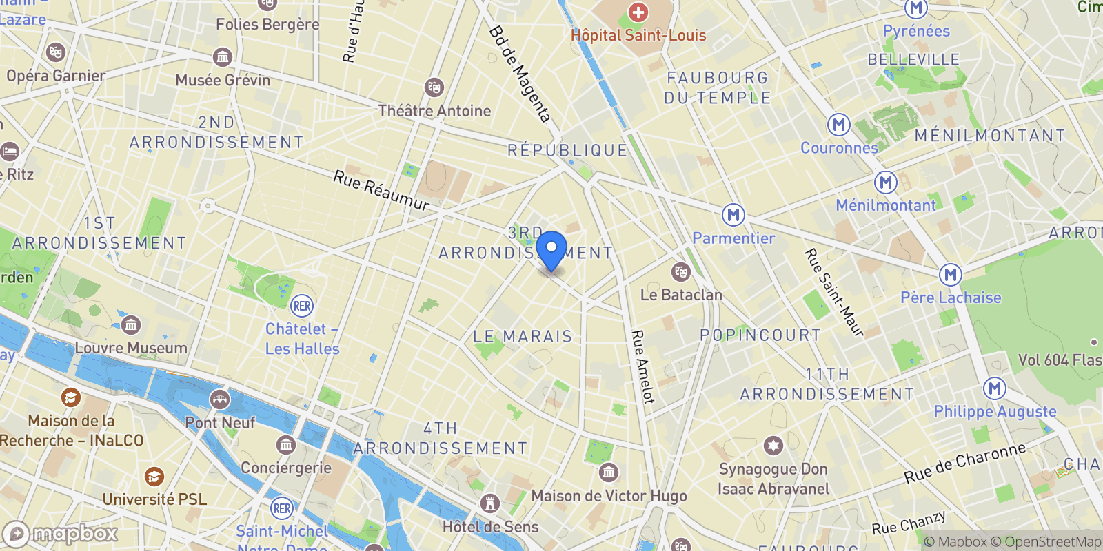 Map showing Rue Charlot, Paris, Île-de-France, France.