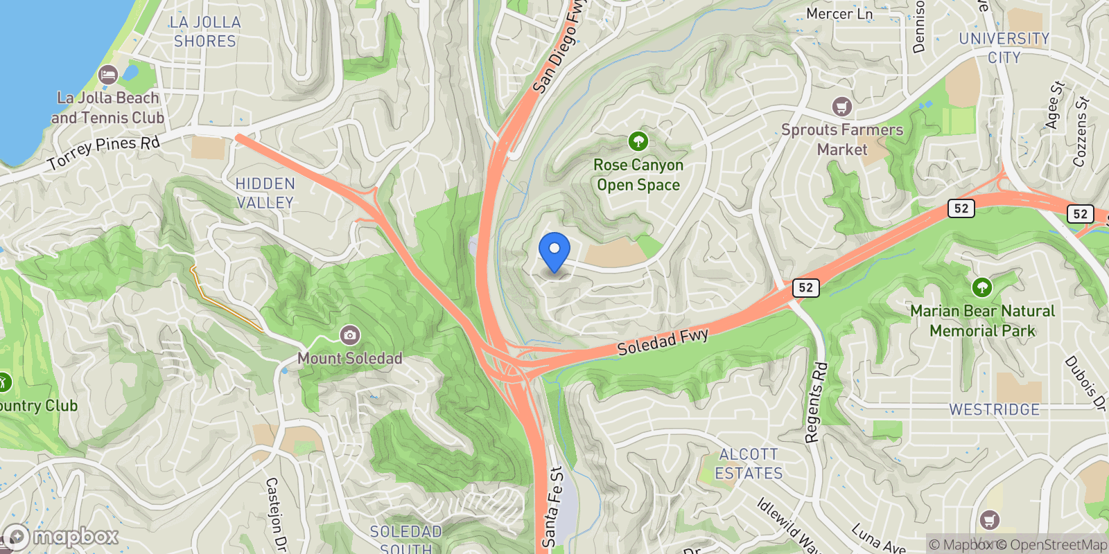 Map showing 5444 Barkla St, San Diego, CA 92122, San Diego, California, United States.
