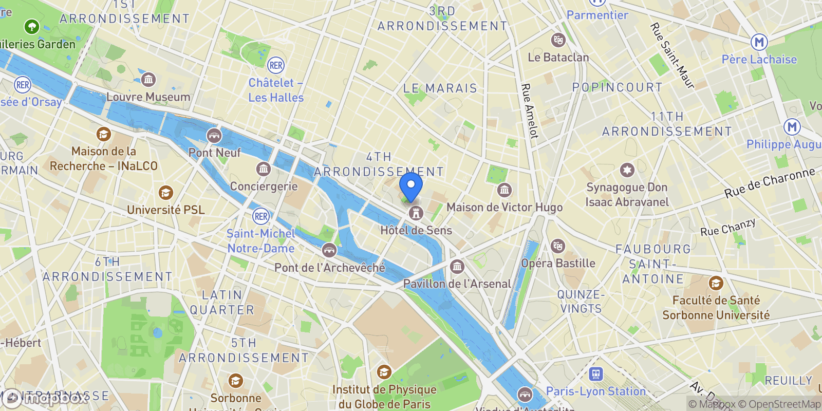 Map showing Rue des Nonnains d'Hyères, Paris, Île-de-France, France.