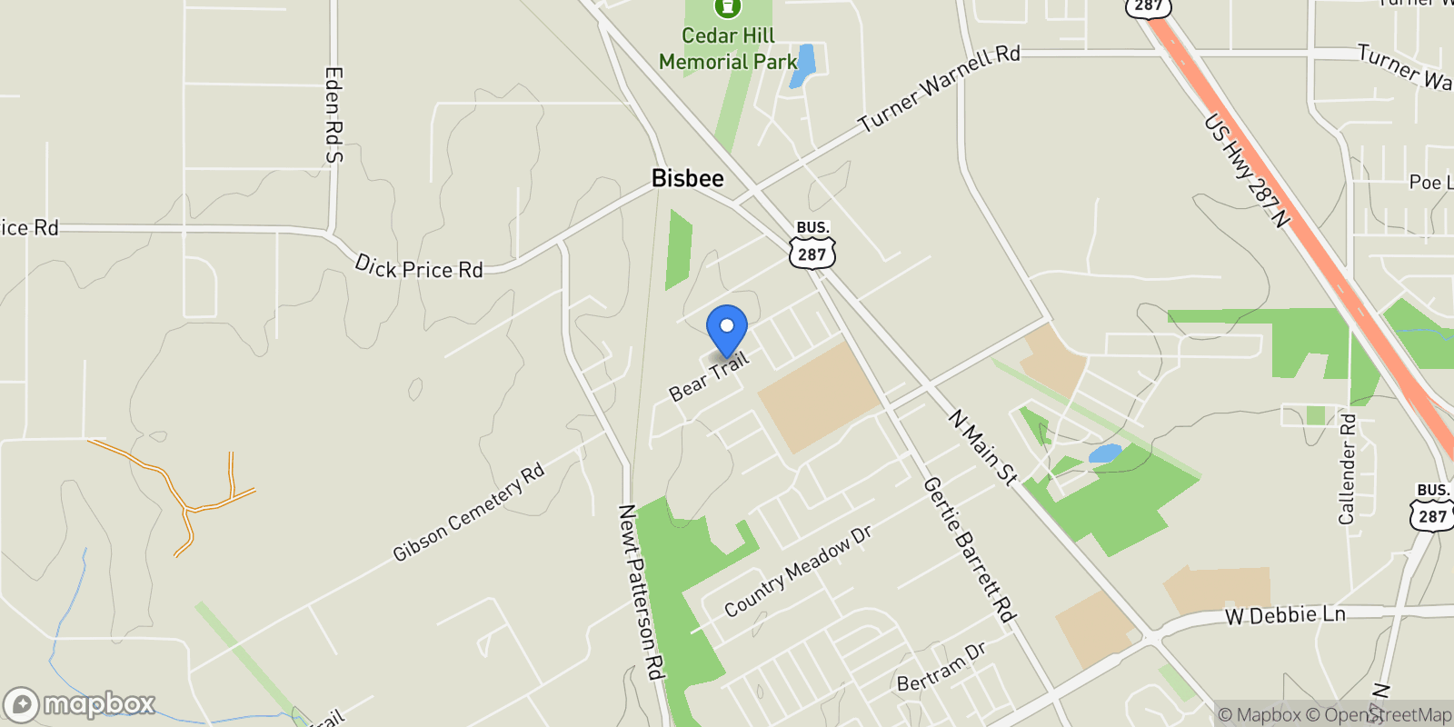 Map showing 2408 Bear Trail, Mansfield, Texas, United States.