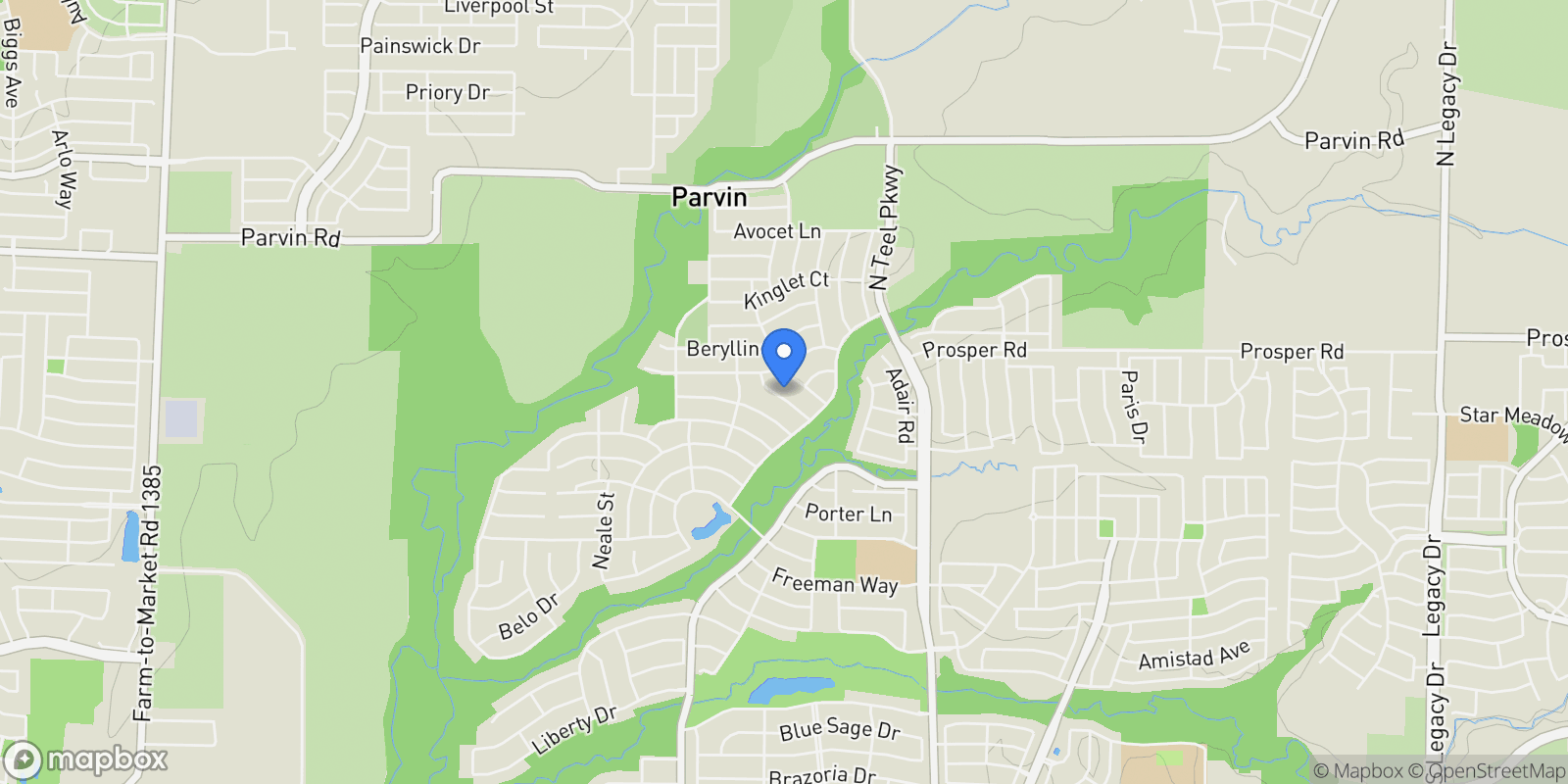 Map showing 4070 Zina Lane, Prosper, Texas, United States.