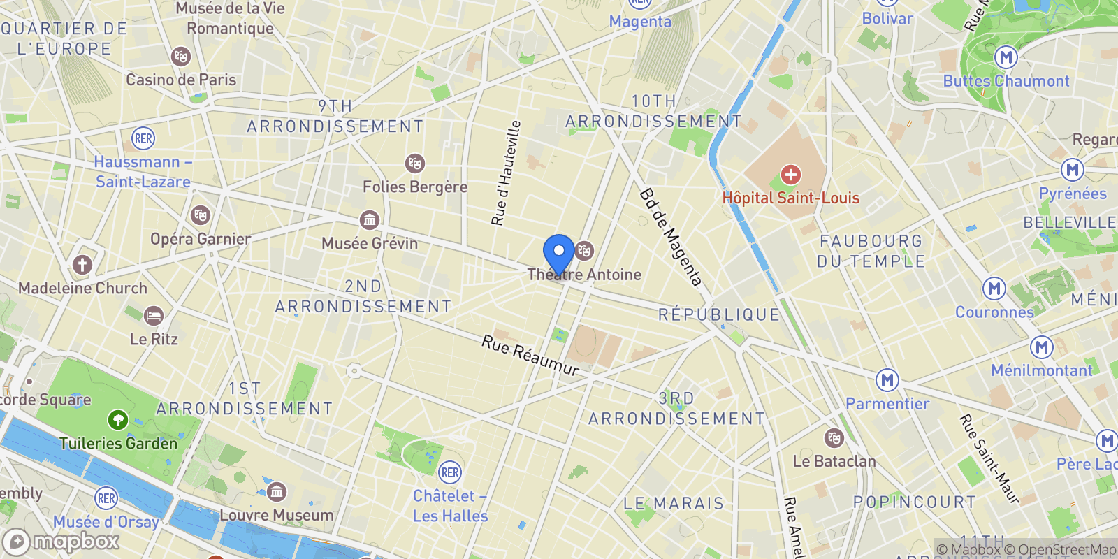 Map showing Boulevard Saint-Denis, Paris, Île-de-France, France.
