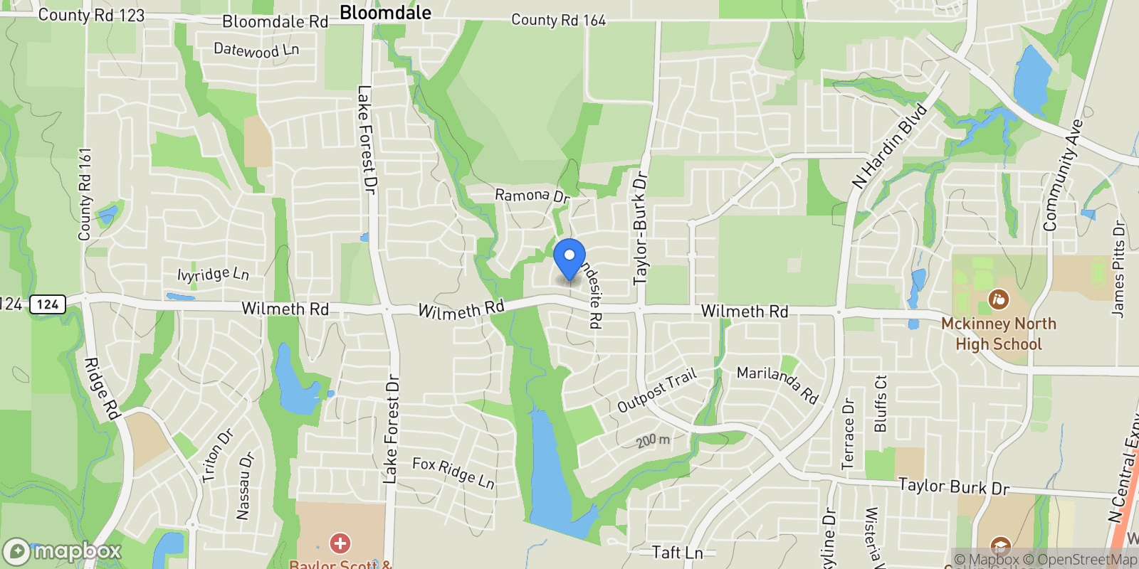 Map showing 3200 Tios Lane, McKinney, Texas, United States.