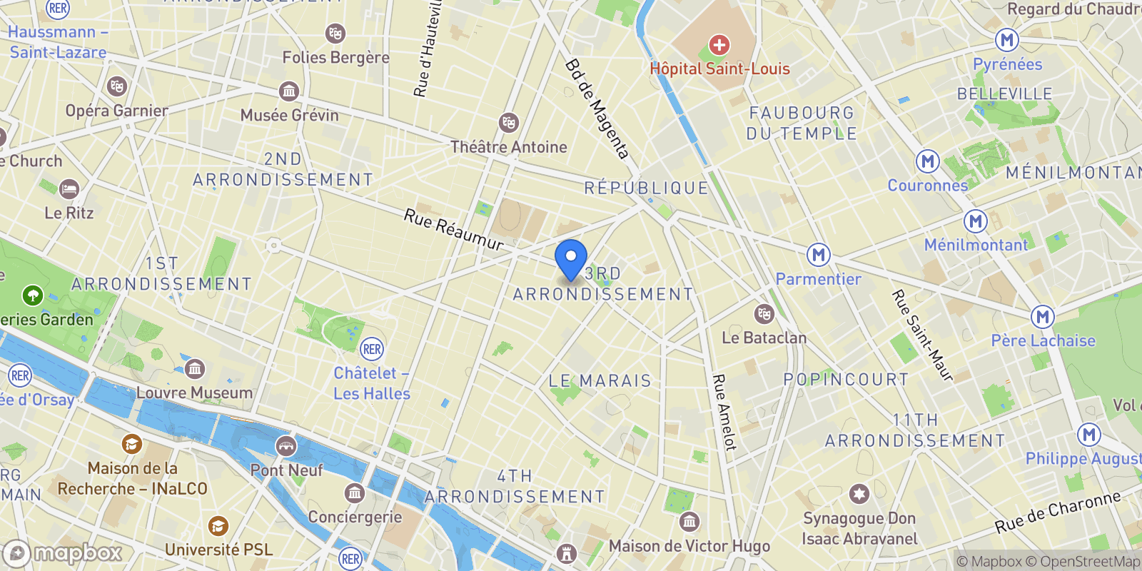 Map showing Rue du Temple, Paris, Île-de-France, France.