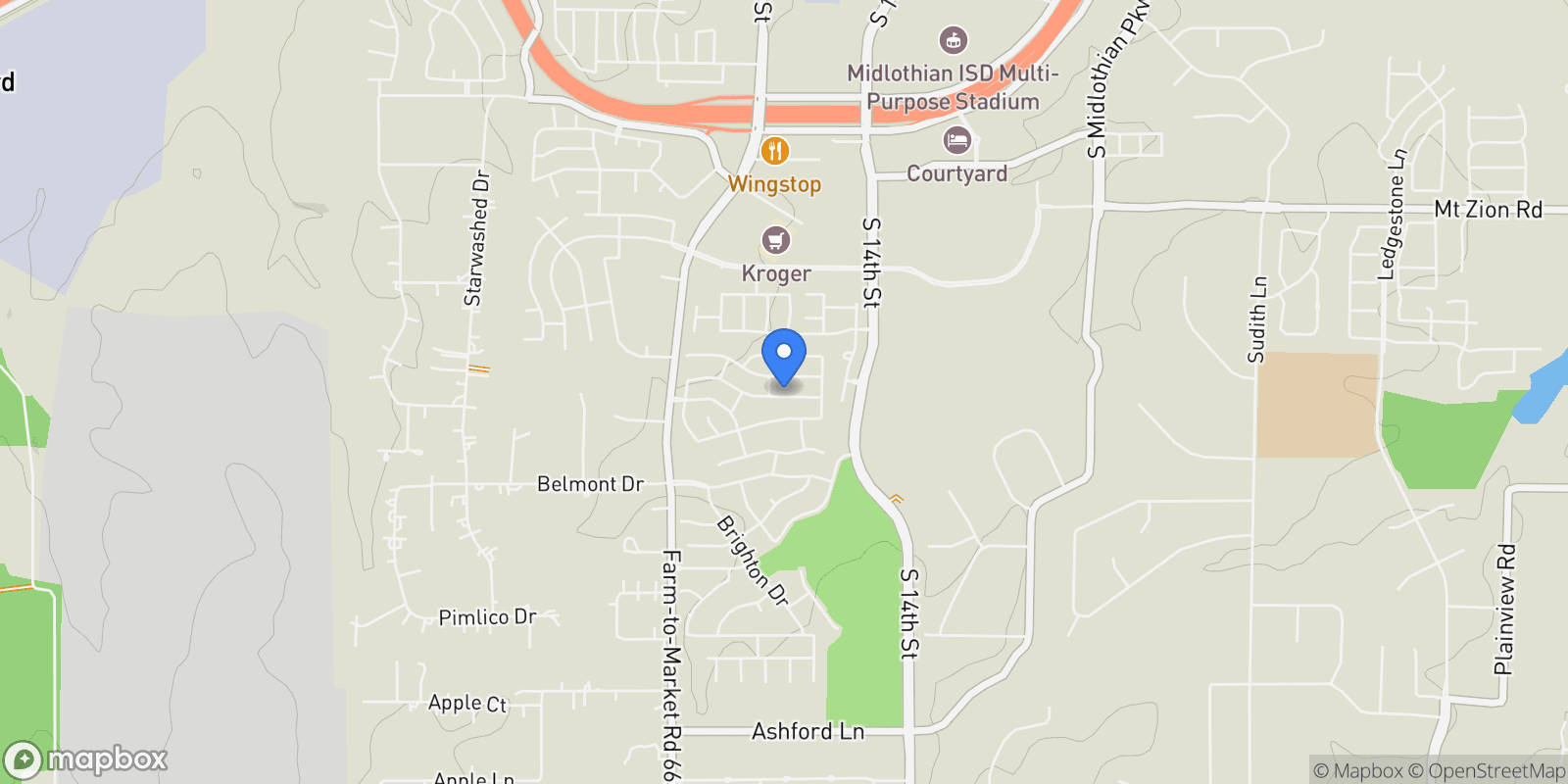 Map showing 409 Birkdale Lane, Midlothian, Texas, United States.