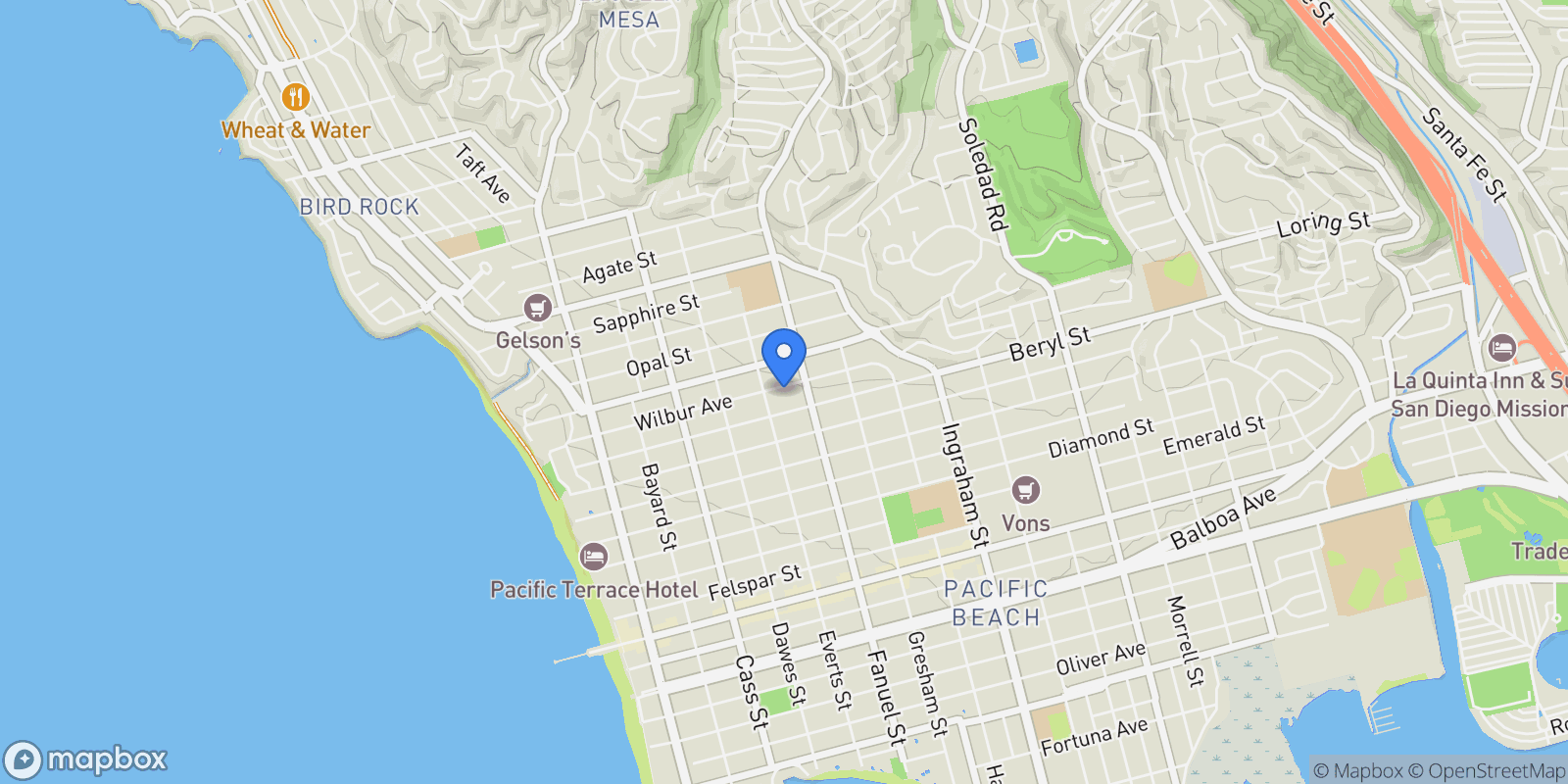 Map showing 1235 Wilbur Ave, San Diego, CA 92109, San Diego, California, United States.