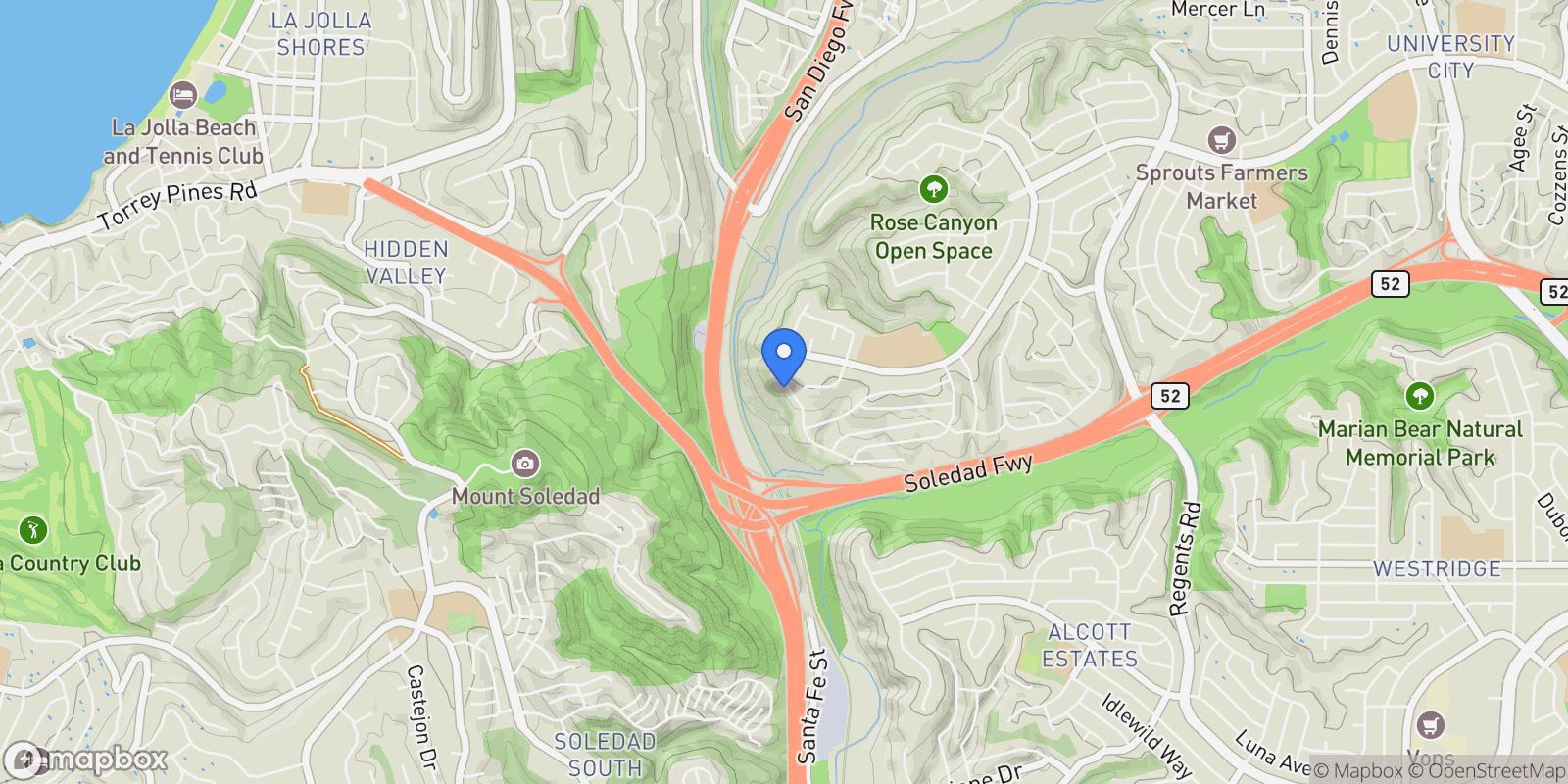 Map showing 5522 Bloch St, San Diego, CA 92122, San Diego, California, United States.