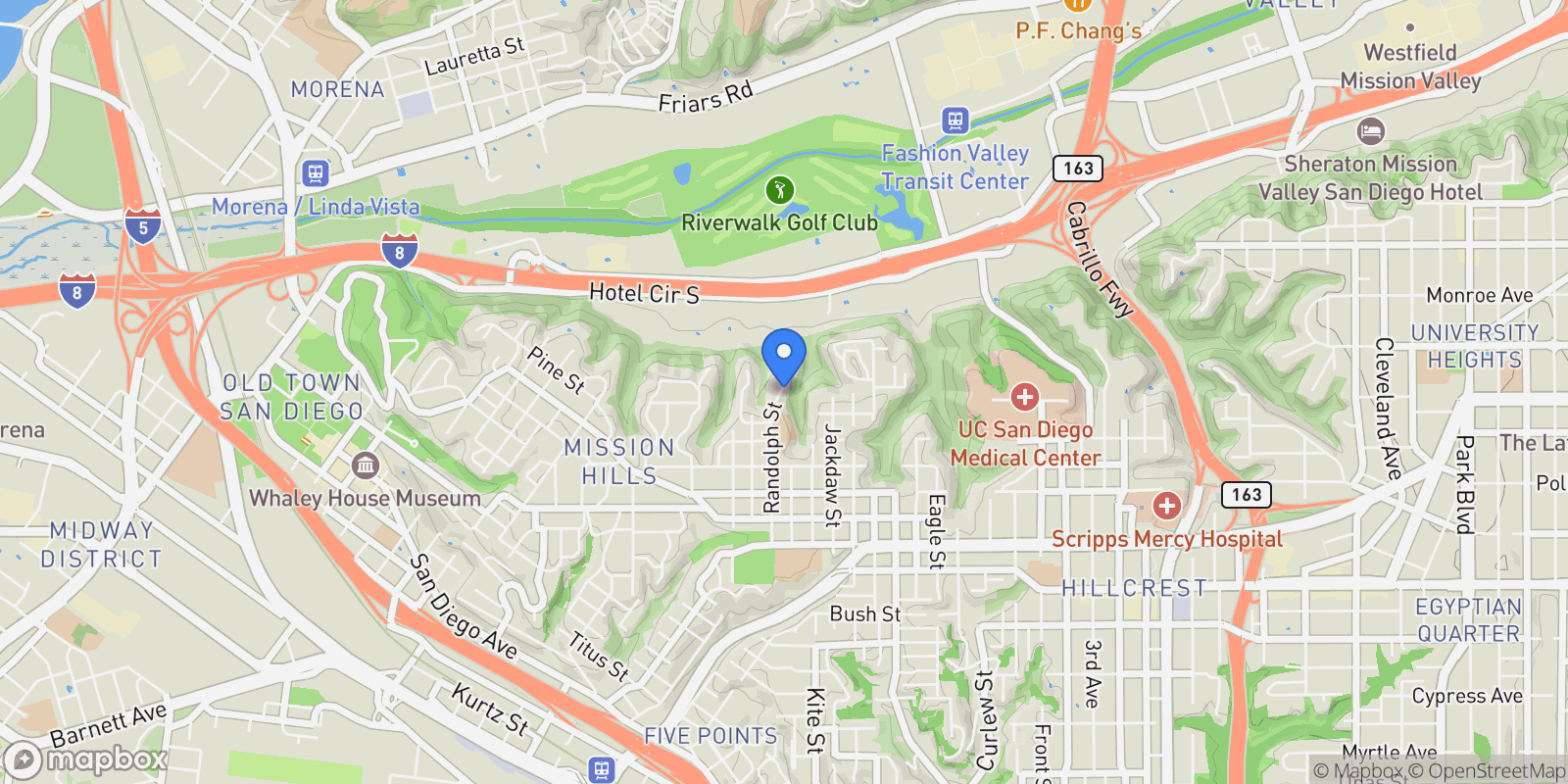 Map showing 4285 Randolph St, San Diego, CA 92103, San Diego, California, United States.
