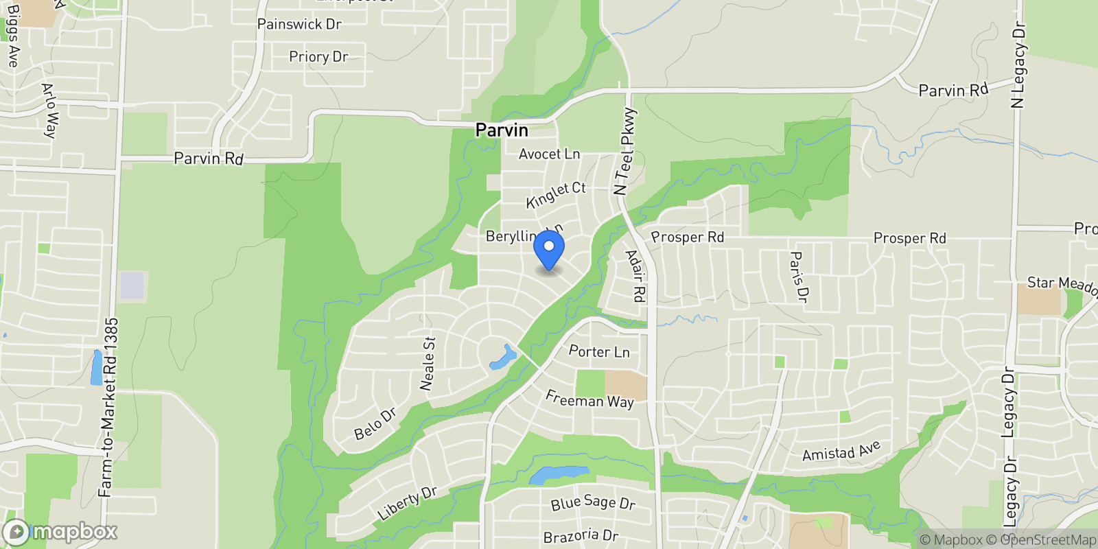 Map showing 4061 Zina Lane, Prosper, Texas, United States.