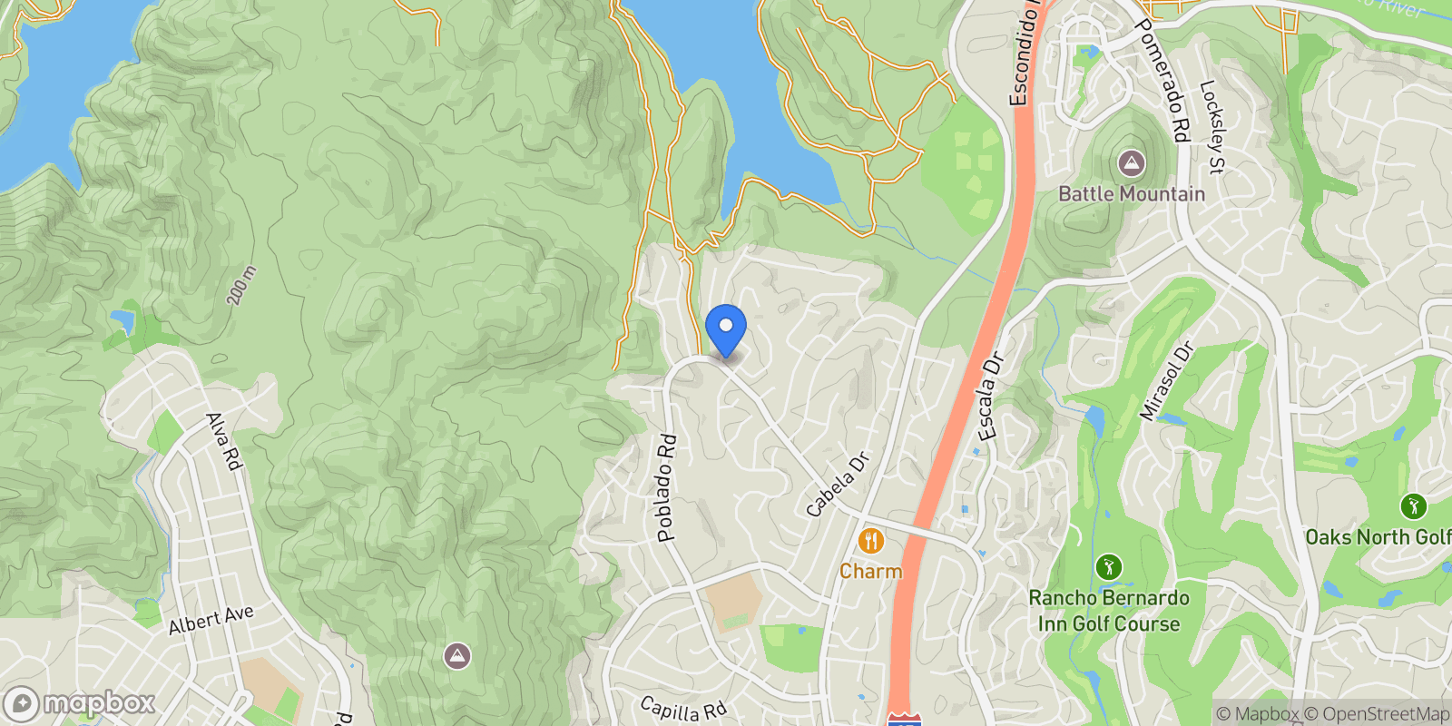 Map showing 18103 Smokesignal Drive, San Diego, CA 92127, Rancho Santa Fe, California, United States.