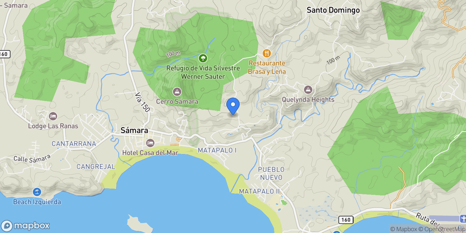 Map showing Casa Colibri, Sámara, Guanacaste Province, Costa Rica.