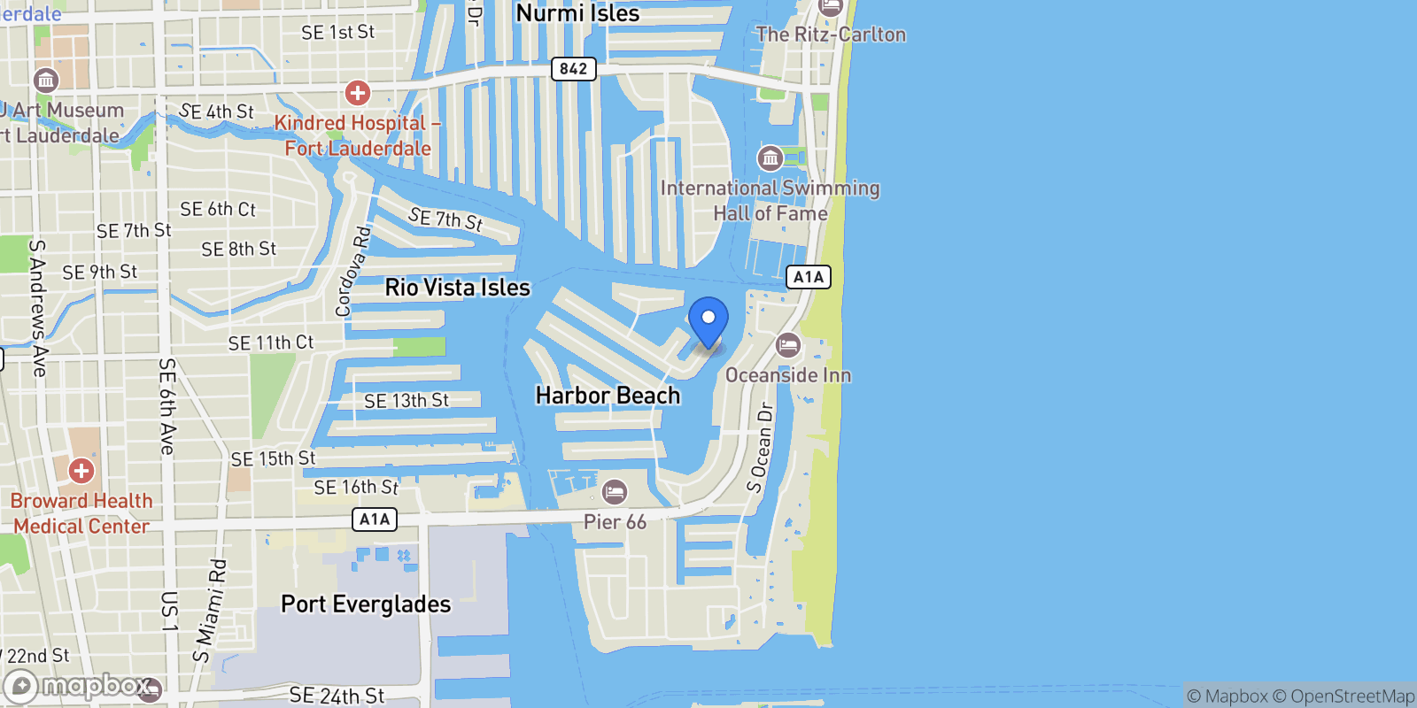 Map showing 68 Isla Bahia Drive, Fort Lauderdale, Florida, United States.