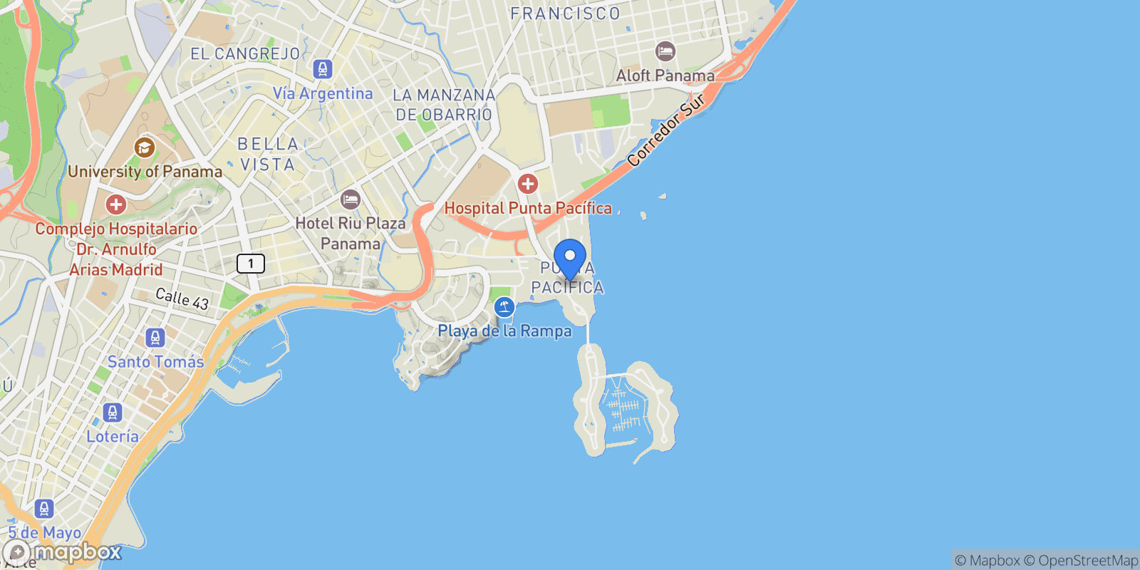 Map showing Panamá PANAMA, PUNTA PACIFICA, SAN FRANCISCO, Panama City, Panama, Panama.