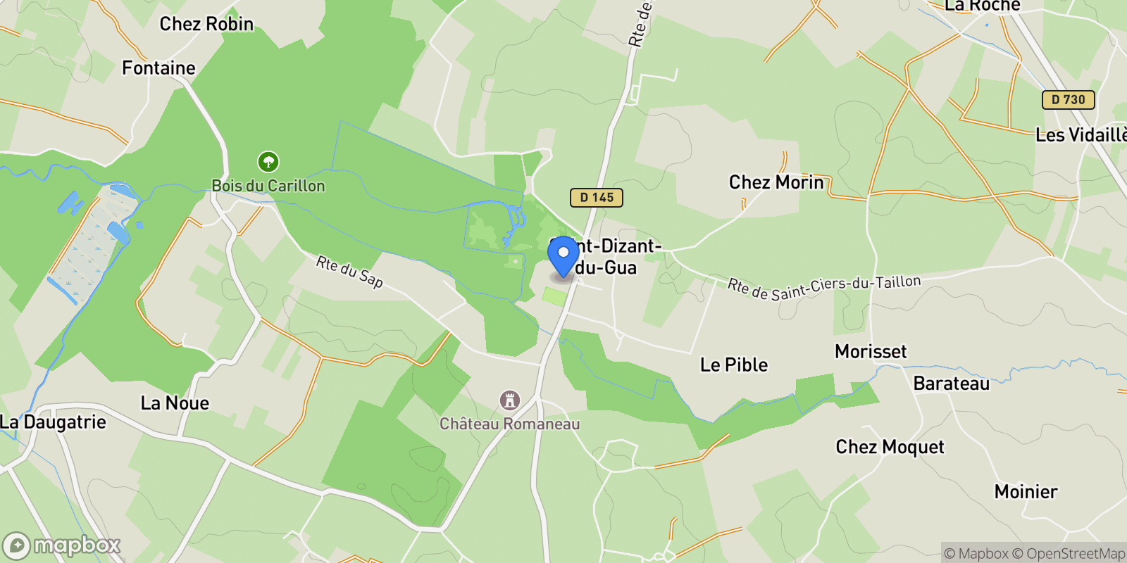 Map showing ST DIZANT DU GUA, T 17240, Saint-Dizant-du-Gua, Nouvelle-Aquitaine, France.