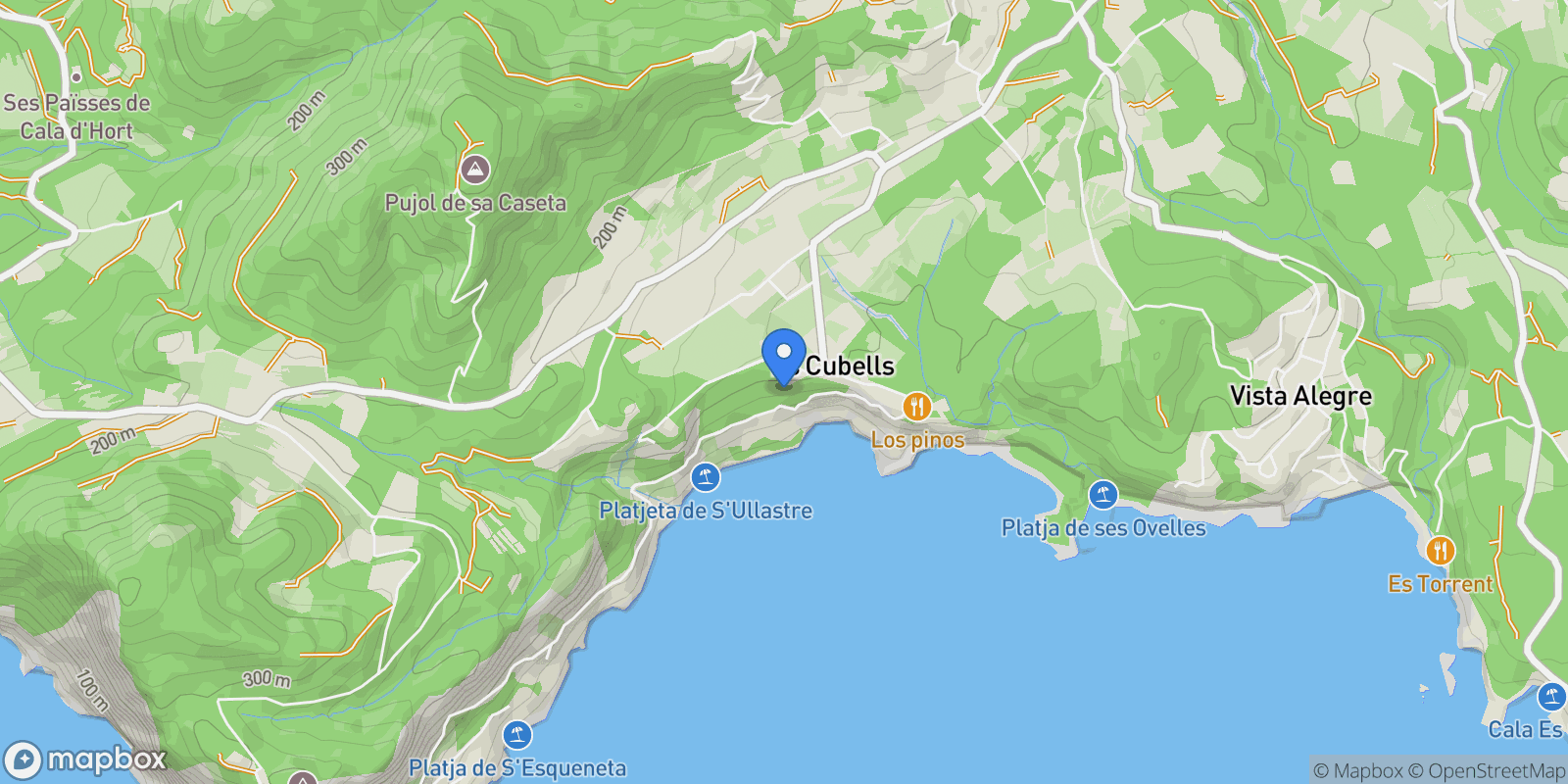 Map showing Es Cubells, Es Cubells, IB 07839, Es Cubells, Sant Josep de sa Talaia, Balearic Islands.